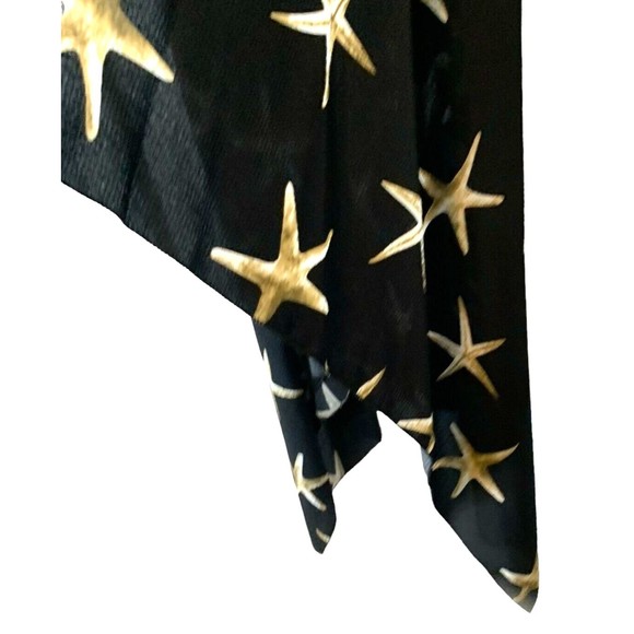 Made in Mexico Sleeveless Long Duster Black Gold Starfish Print Handkerchief Hem - Picture 5 of 5